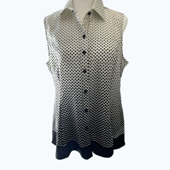 Signature Collection Sleeveless Black & White Polka Dot Button-Down Blouse Top M - Picture 9 of 9